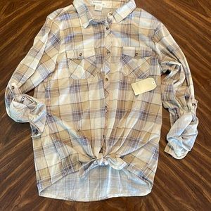 NWT Girls plaid tie front button up